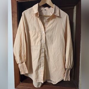 Tan Button Down Shirt with Classic Collar and Relaxed Fit